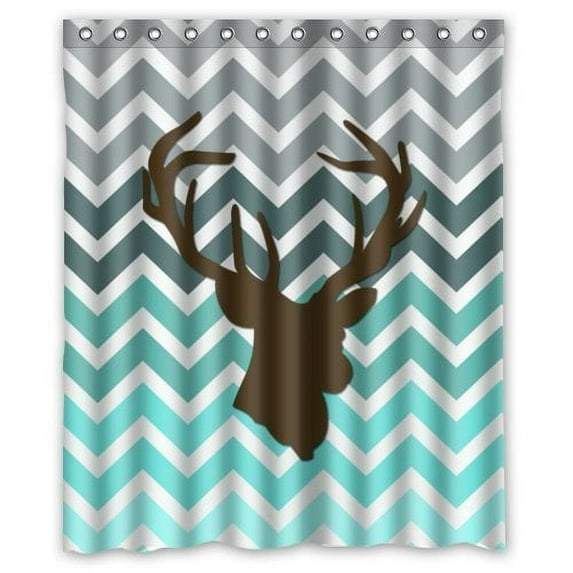 GreenDecor Turquoise Chevron Deer Head Ed Funky Bright Waterproof Shower Curtain Set with Hooks Bathroom Accessories Size 60x72 inches