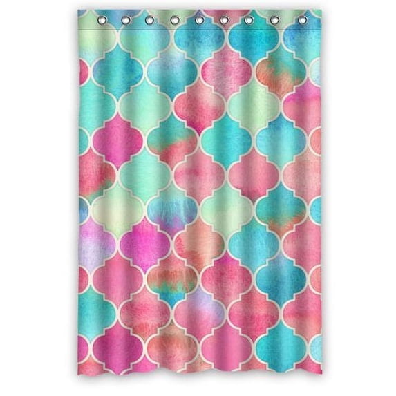 GreenDecor Turquoise Pink Moroccan Trellis Waterproof Shower Curtain Set with Hooks Bathroom Accessories Size 48x72 inches