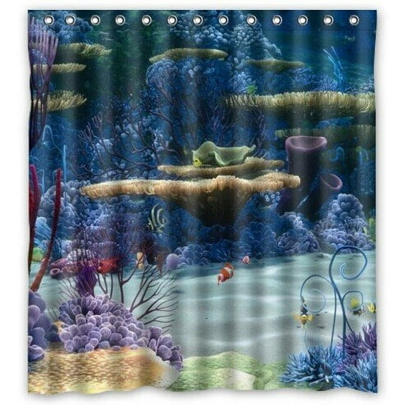 GreenDecor Under The Sea World Waterproof Shower Curtain Set with Hooks Bathroom Accessories Size 66x72 inches