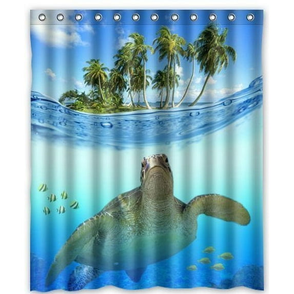 GreenDecor Underwater Sea Turtle Waterproof Shower Curtain Set with Hooks Bathroom Accessories Size 60x72 inches