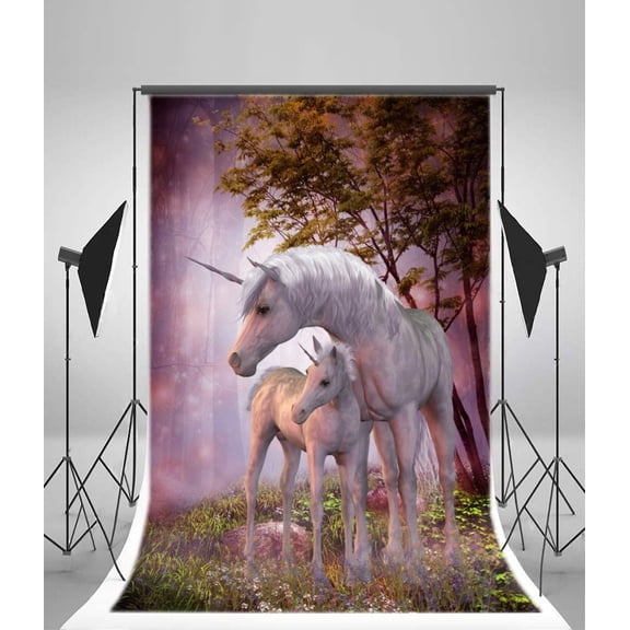 GreenDecor Unicorn Backdrop 5x7ft Fairy Forests Fantasy Trees Wonderland Elf Florets Little Girl Princess Portraits Children Birthday Background Baby