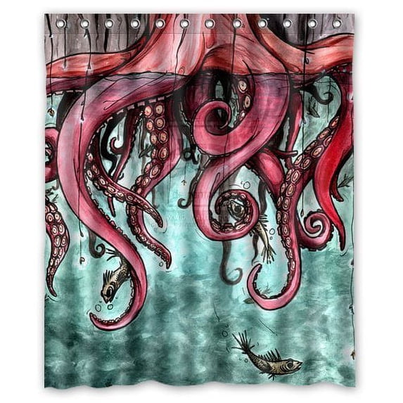 GreenDecor Unique Octopus Abstract Art Print Waterproof Shower Curtain Set with Hooks Bathroom Accessories Size 60x72 inches