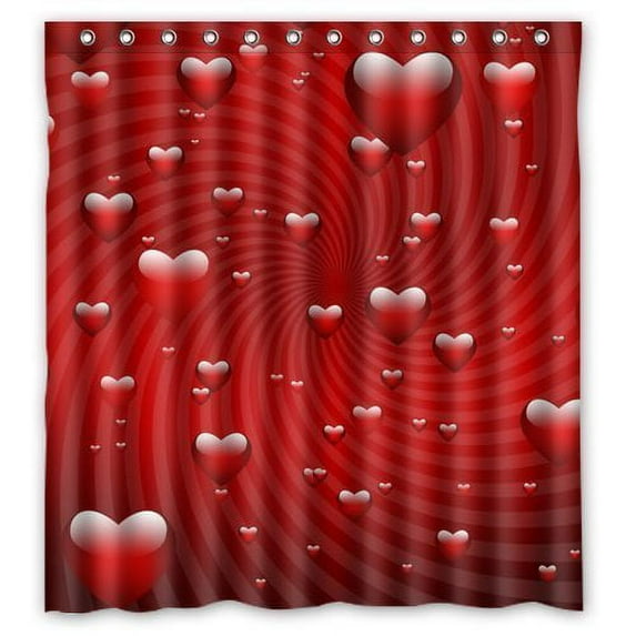 GreenDecor Valentine Series Romantic Red Love Hearts Waterproof Shower Curtain Set with Hooks Bathroom Accessories Size 66x72 inches