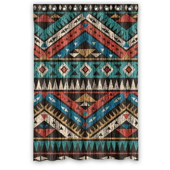GreenDecor Vintage Aztec Waterproof Shower Curtain Set with Hooks Bathroom Accessories Size 60x72 inches
