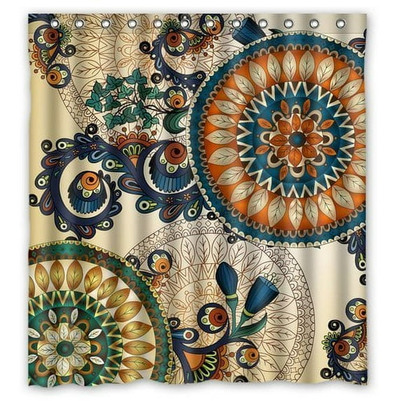 GreenDecor Vintage Flower Floral Elegant Retro Waterproof Shower Curtain Set with Hooks Bathroom Accessories Size 66x72 inches