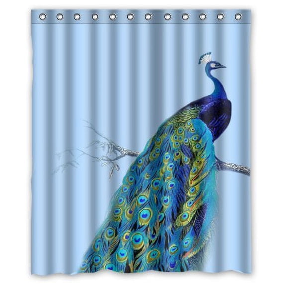 GreenDecor Vintage Peacock Feathers Waterproof Shower Curtain Set with Hooks Bathroom Accessories Size 60x72 inches