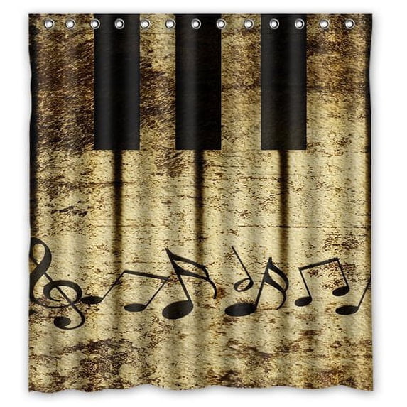 GreenDecor Vintage Piano Keys With Musical Notes Waterproof Shower Curtain Set with Hooks Bathroom Accessories Size 66x72 inches