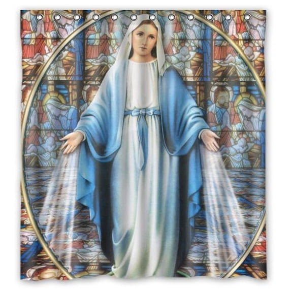GreenDecor Virgin Mary Waterproof Shower Curtain Set with Hooks Bathroom Accessories Size 66x72 inches