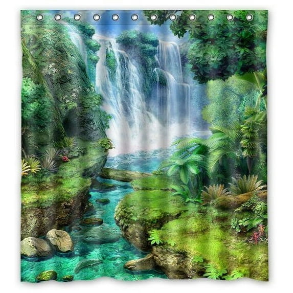 GreenDecor Waterfall Waterproof Shower Curtain Set with Hooks Bathroom Accessories Size 60x72 inches