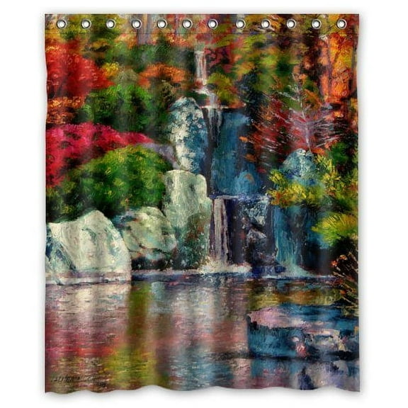 GreenDecor Waterfall Waterproof Shower Curtain Set with Hooks Bathroom Accessories Size 60x72 inches
