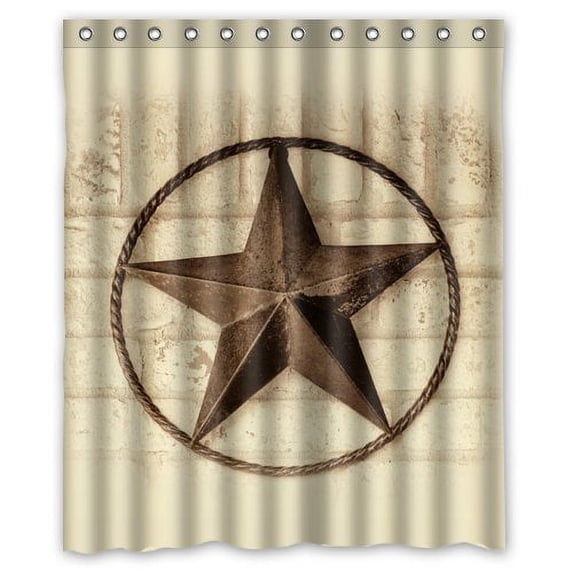 GreenDecor Western Texas Star Waterproof Shower Curtain Set with Hooks Bathroom Accessories Size 66x72 inches