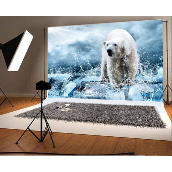 GreenDecor White Bear Backdrop 7x5ft Photography Background Ice Island Ocean Children Baby Kids Photos Video Studio Props