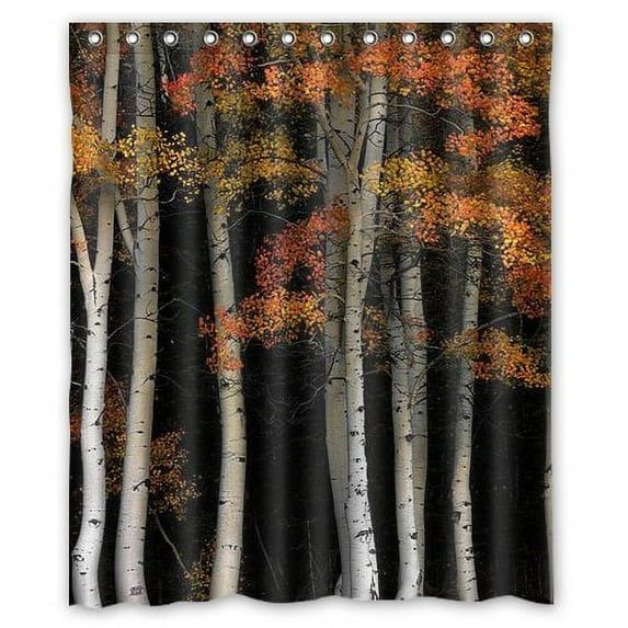 GreenDecor White Birch Tree Waterproof Shower Curtain Set with Hooks Bathroom Accessories Size 60x72 inches