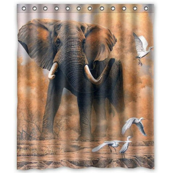 GreenDecor Wild Elephant Waterproof Shower Curtain Set with Hooks Bathroom Accessories Size 60x72 inches