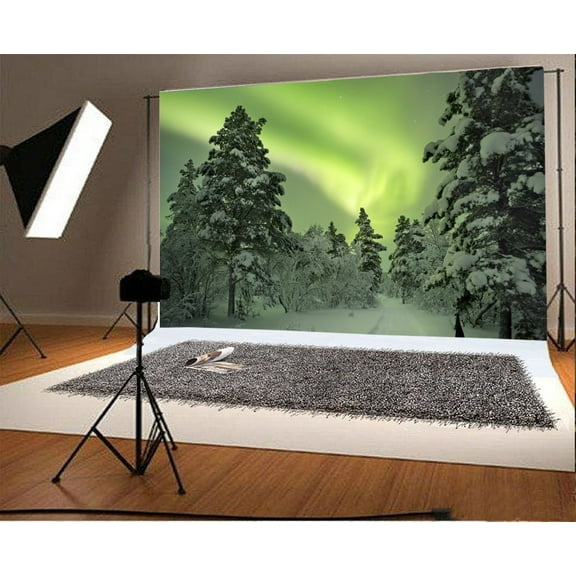 GreenDecor Winter Pine Forests Backdrop 7x5ft Aurora Stars Nature Landscape Photography Background Photos Video Studio Props