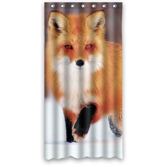GreenDecor Winter Snow Little Fox Wild Animal Waterproof Shower Curtain Set with Hooks Bathroom Accessories Size 36x72 inches