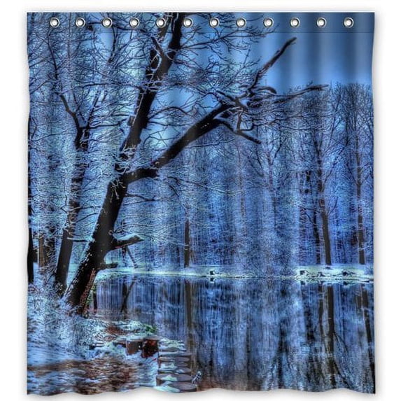 GreenDecor Winter Tree Waterproof Shower Curtain Set with Hooks Bathroom Accessories Size 66x72 inches