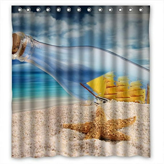 GreenDecor Wishing Bottle And Waterproof Shower Curtain Set with Hooks Bathroom Accessories Size 66x72 inches