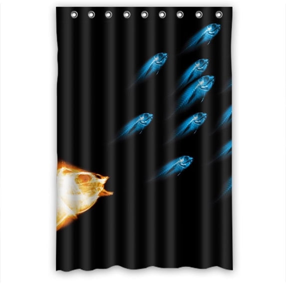 GreenDecor X Ray Fish Chasing Blue Little Fishes Waterproof Shower Curtain Set with Hooks Bathroom Accessories Size 48x72 inches