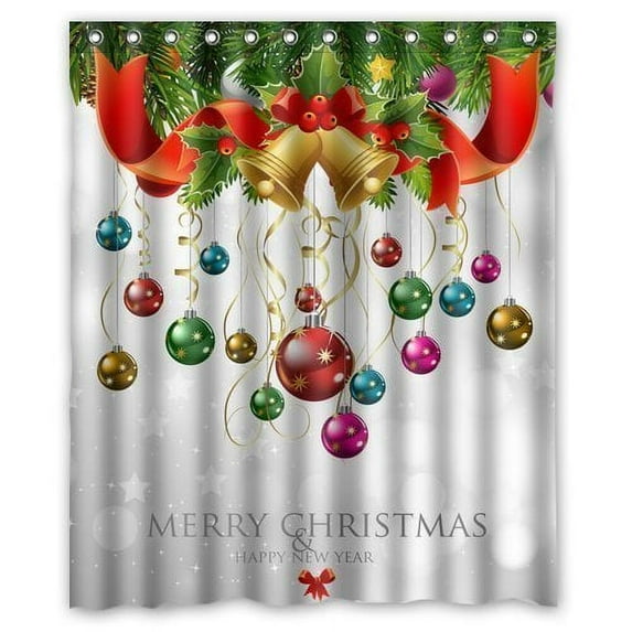 GreenDecor Xmas Merry Christmas Happy Year Waterproof Shower Curtain Set with Hooks Bathroom Accessories Size 60x72 inches