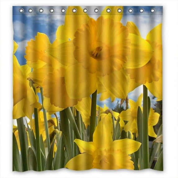 GreenDecor Yellow Flower (H)' Waterproof Shower Curtain Set with Hooks Bathroom Accessories Size 66x72 inches