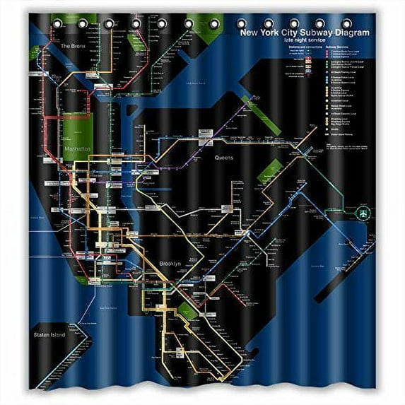 GreenDecor York City Subway Map Waterproof Shower Curtain Set with Hooks Bathroom Accessories Size 66x72 inches