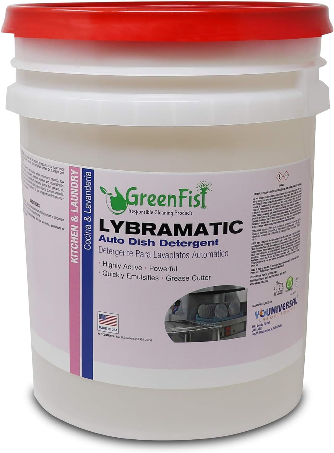 GreenFist Lybramatic | Commercial Dishwasher Detergent Industrial Grade [Ready-to-Use] Liquid,5 Gallon Pail