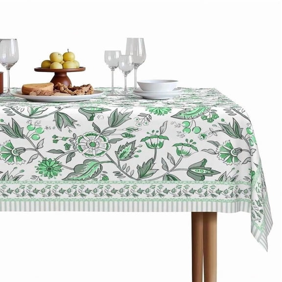 GreenFlorala Floral Print Round Tablecloth 60 Inch, Waterproof Canvas Table Cover, Wrinkle & Stain Resistant For Dining Kitchen Party