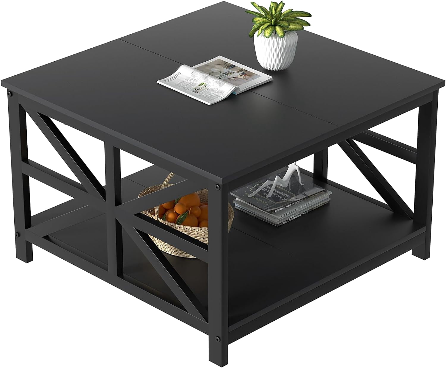 Split Tabletop GreenForest Coffee Table with Storage, Small Coffee Table with Split ...