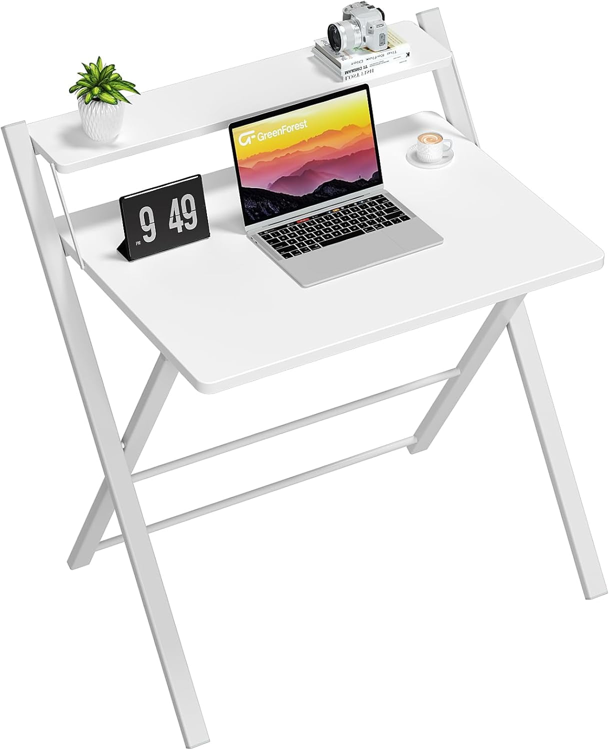 GreenForest Folding Desk No Assembly Required Large Size, 2-Tier ...