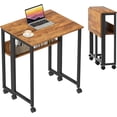 thumbnail image 1 of Folding Desk Small Rolling Desk with Storage Shelf, 31.5 inch Foldable Computer Desk with Wheels for Small Space, Easy Assembly,Walnut, 1 of 16