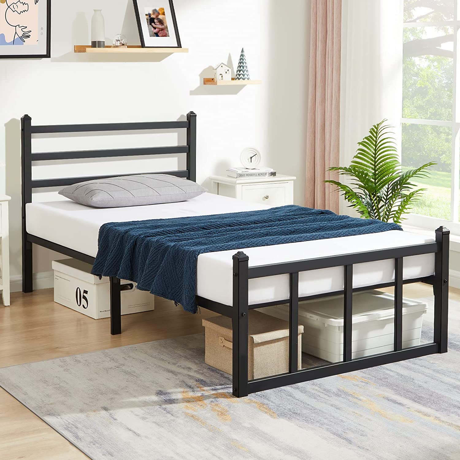 GreenForest Twin Bed Frame with Headboard Heavy Duty Supports Mattress