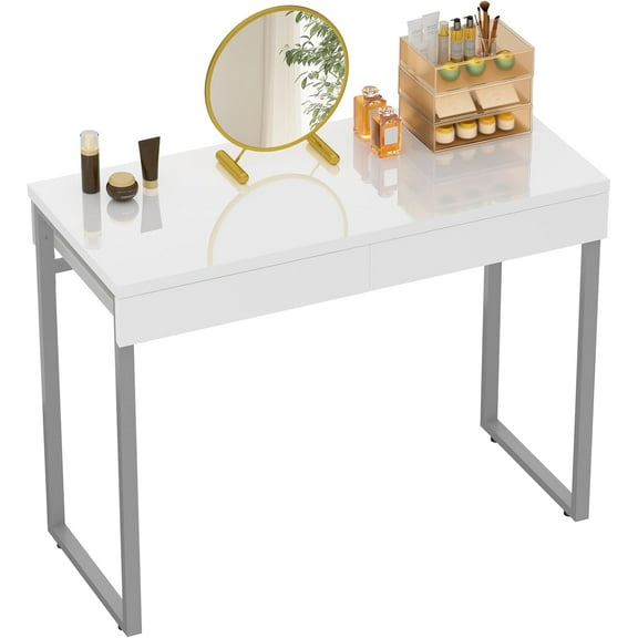 GreenForest Vanity Desk with 2 Drawers,Glossy Desktop White Desk for Bedroom,Makeup Table with Storage Space,Small Desk for Home Office,15.7"D x 39"W x 30.5"H (2 Drawers)