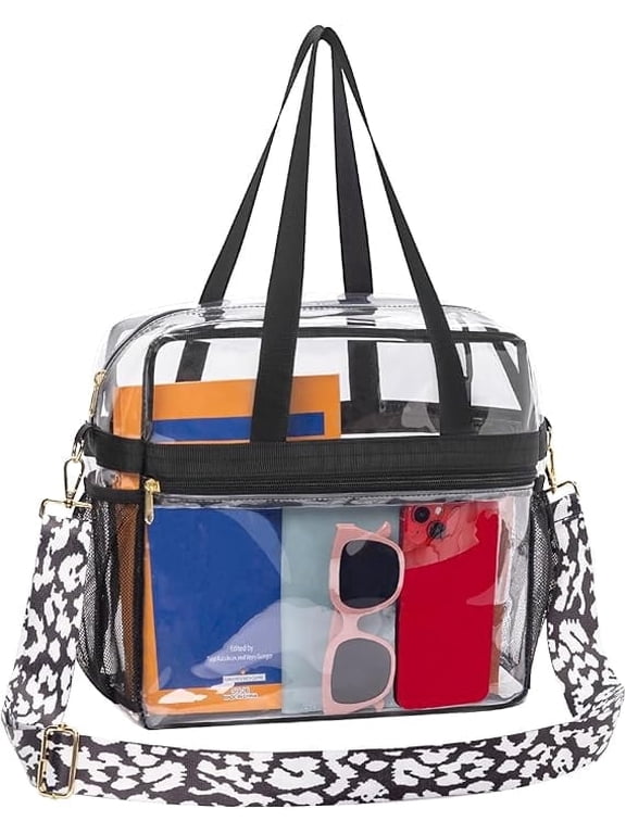 Clear Tote Bag for Women, Removable Strap Transparent Clear Bag for Concerts, Sports, Work & Daily, Cow Strap