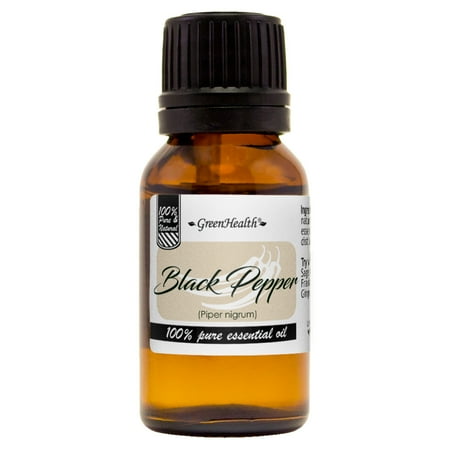 GreenHealth 100% Pure Black Pepper Essential Oil 0.5 fl oz (15 ml) Glass Bottle with Euro Dropper