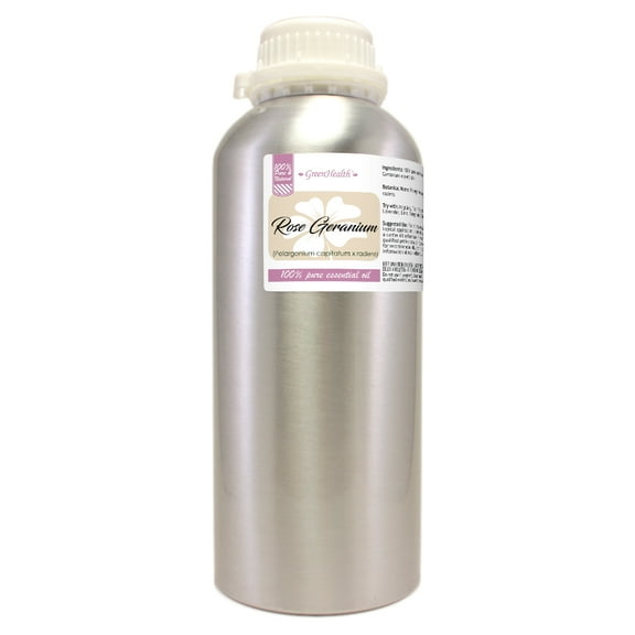 GreenHealth 100% Pure Rose Geranium Essential Oil 32 fl oz (946 ml) Aluminum Bottle with Plug Cap