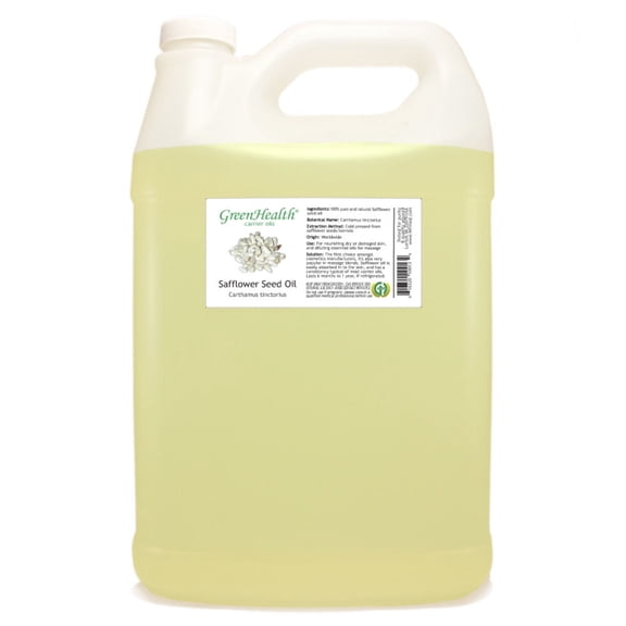 GreenHealth 100% Pure Safflower Seed Carrier Oil, 1 Gallon Clear Plastic Jug with Cap
