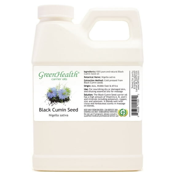 GreenHealth Black Cumin Seed Carrier Oil White Plastic Jug with Cap 16 fl oz