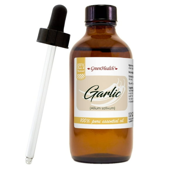 GreenHealth Garlic Essential Oil, 4 fl oz Amber Glass Bottle includes Glass Dropper