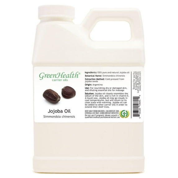 GreenHealth Jojoba Carrier Oil, 16 fl oz, White Plastic Jug with Cap