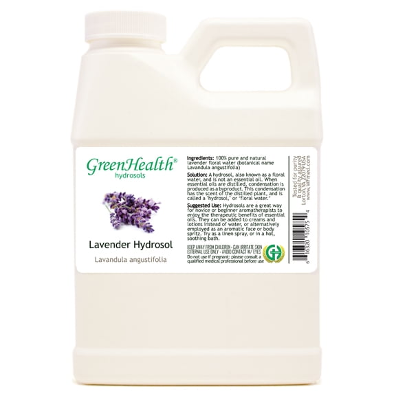 GreenHealth Lavender Hydrosol Floral Water, 100% Pure & Natural Botanical Lavender Water, 16 fl oz White Plastic Jug with Cap