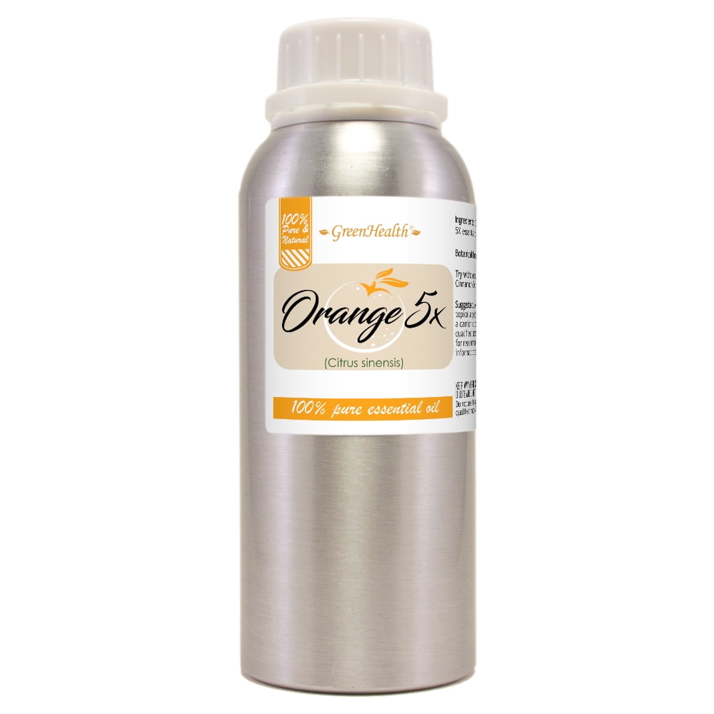 GreenHealth 100% Pure Orange 5 Fold Essential Oil 8 fl oz Aluminum Bottle w/Plug Cap