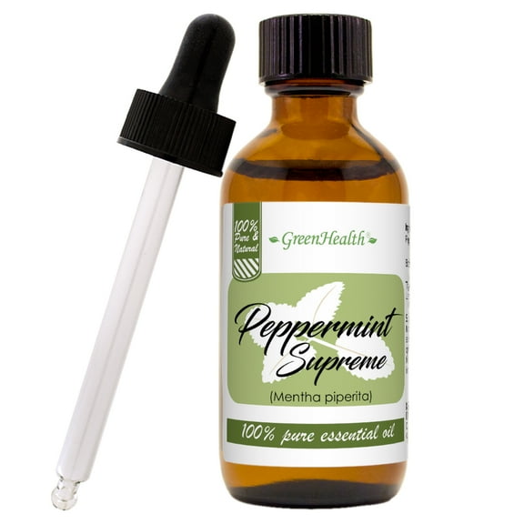 GreenHealth Peppermint (Supreme) Essential Oil - 2 fl oz (59 mL) Glass Bottle with Cap and Glass Dropper - 100% Pure Essential Oil