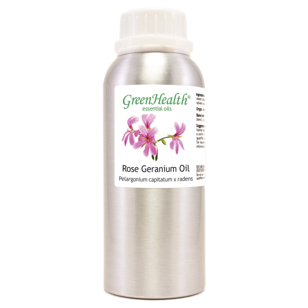 GreenHealth Rose Geranium – 16 fl oz (473 ml) Aluminum Bottle w/Plug Cap – 100% Pure Essential Oil