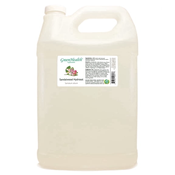 GreenHealth Sandalwood Hydrosol 1 Gallon (128 oz) Bulk Floral Water Professional Size for Cosmetic Formulation, Spa & Aromatherapy Use