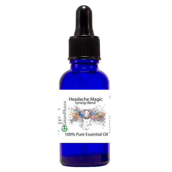GreenHealth Synergy Blend HEADACHE MAGIC (WELLNESS) - 15 mL Cobalt Blue Bottle w/ Glass Dropper