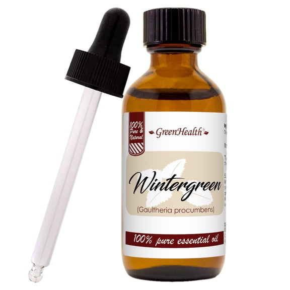 GreenHealth Wintergreen Essential Oil 2 fl oz (59 ml) Glass Bottle with Cap & Additional Glass Dropper