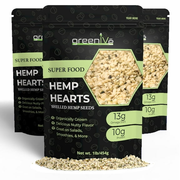 GreenIVe Organically Grown Hemp Hearts Hulled Hemp Plant Based Protein Packed Vegan Omegas (3 Pound)