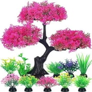 GreenJoy 10PCS Aquarium Decor Set,25cm Fish Tank Artificial Plastic Grass and Pine Set for Household