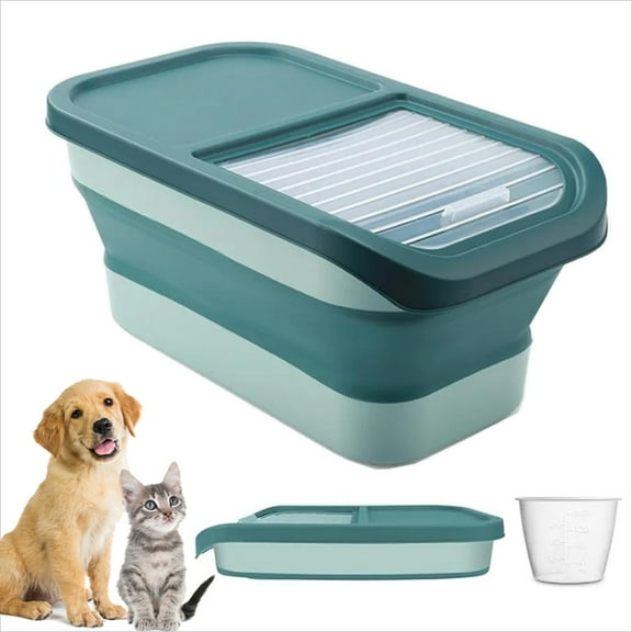GreenJoy 13-15lb Collapsible Dog Food Container with Sliding Lid, Measuring Cup,Plastic Dog Food Bin